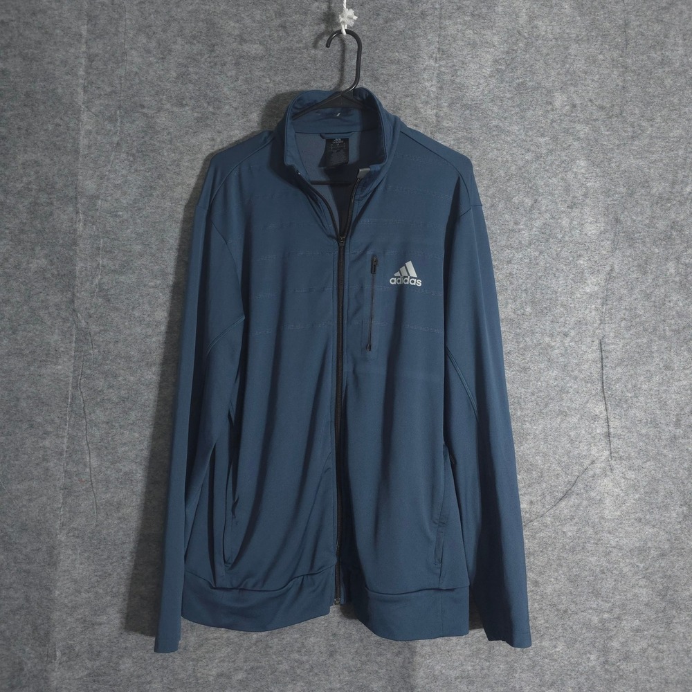 Adidas Track Jacket Mens L Blue Full Zip Athletic Comfort Training Sportswear